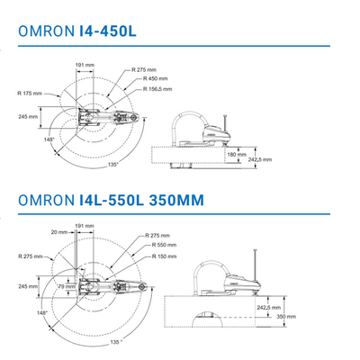 OMRON I4-450L 4 Axis Scara Robot Robot Kecepatan Tinggi Untuk Industri 3C