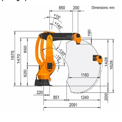 KR 40 PA 4 Axes Palletizing Kuka Robot Arm Payload 40KG Dengan GBS Robot Rail