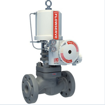 Katup Kontrol Pneumatik Putih Dan Merah Dengan Flowserve Positioner UAS Logix 3200 MD