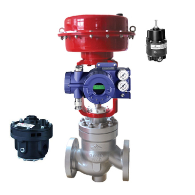 Katup Kontrol Merek Cina dengan FOXBORO SRD960 Valve Positioner Fairchild 4500ABP Booster dan Model 24 Snap Acting Rela