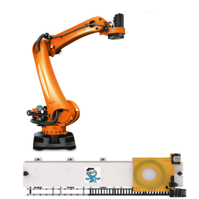 KUKA Palletizing Robot KR 240 R3200 PA Dengan CNGBS Guide Rails Sebagai Otomatis Palletizer Industrial Robot Arm