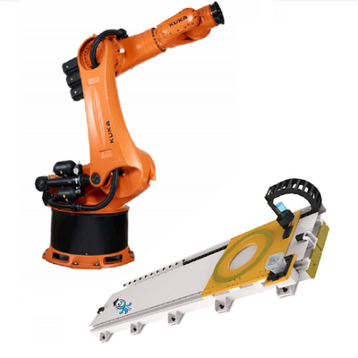 KUKA KR 240 R3330 Robot Pelletizing Dengan CNGBS Linear Guide Rail Sebagai Mesin Otomatis Pengepakan 240kg Robot Arm