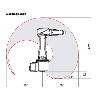 ABB IRB120 dengan 6 sumbu Robot lengan dan muatan 3kg mencapai 580mm untuk mengambil dan menempatkan sebagai robot penanganan