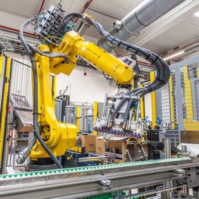 Palletizing 6 Axis Robotic Arm Dengan Industrial Robot Controller Of M-20iA Untuk