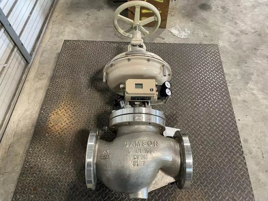 Samson 3241 Globe Control Valve dari ANSI 300 Kelas Tekanan Rating dan stainless steel untuk katup dengan ASCO Solenoid Valve