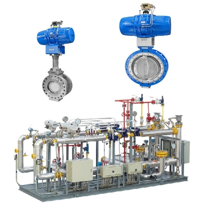 Tekanan dan aliran kontrol skid menampilkan Samson 43 Seri Pneumatic Klep Kupu-kupu Bersama dengan 3730 Klep Positioner