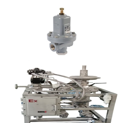 Skid katup gas alam yang dilengkapi dengan regulator tekanan seri Emerson Fisher MR95/MR95L/MR95H dan WIKA Pressure Gauge