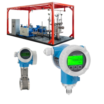 Flow control valve skid with Endress+Hauser Proline Prowirl F 200 vortex flowmeter and Cerabar PMC71 digital pressure transmitter
