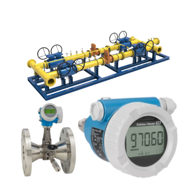 Skid katup gas alam dilengkapi dengan flowmeter Endress+Hauser Proline Prowirl R 200 dan pemancar tekanan Deltabar PMC51B.