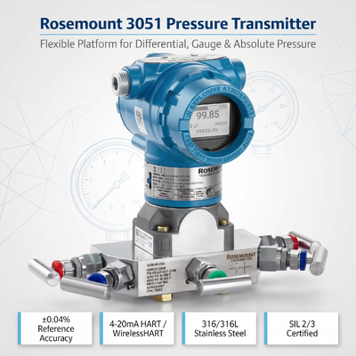 Rose-mount 3051 Smart Pressure Transmitter dengan 316L stainless steel 4-20 mA DC / HART dan ± 0,04% dari Span Accuracy