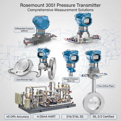 Rose-mount 3051 Smart Pressure Transmitter dengan 316L stainless steel 4-20 mA DC / HART dan ± 0,04% dari Span Accuracy
