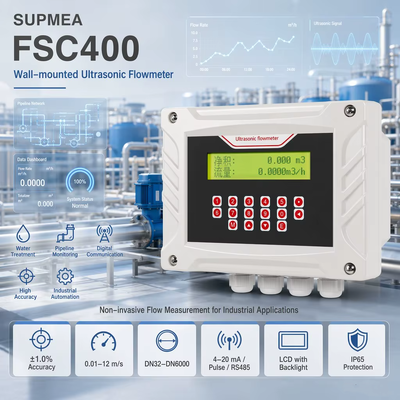 Supmea FSC400 Pengukur Aliran Ultrasonik Pengukur Aliran Air Clamp On Non-Invasif Pengukur Aliran Industri