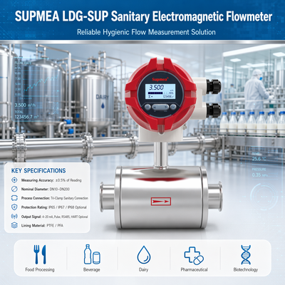 Supmea LDG-SUP LDG-SUP-A100 Hygienic Electromagnetic Flowmeter Proses Farmasi Meter Aliran Cairan Konduktif