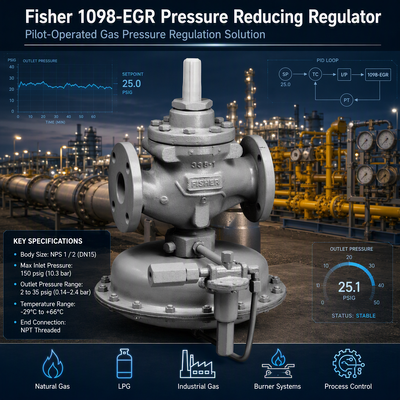 Fi-sher 1098-EGR Pengatur Gas Alam Pilot Dioperasikan Kontrol Tekanan Katup Pengatur Tekanan Gas Industri