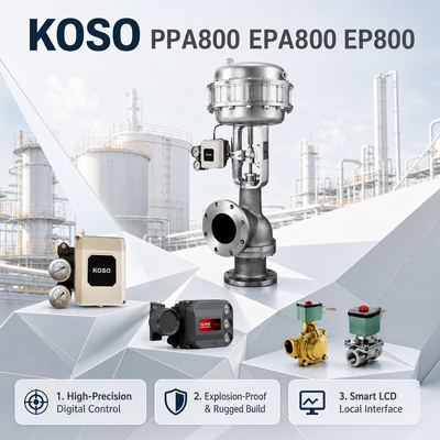 KOSO OEM Electro Pneumatic Smart Valve Positioner PPA800 EPA800 EP800 4 20mA IP66 Minyak Gas Aktuator Ganda Tunggal