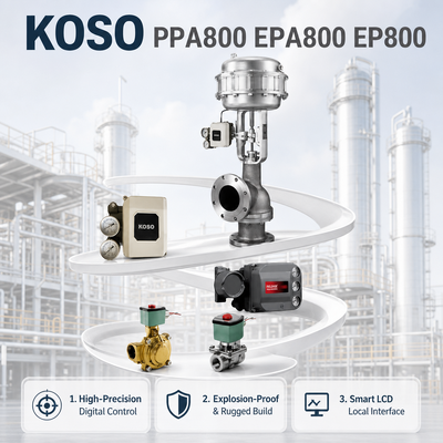KOSO Smart Valve Positioner PPA800 EPA800 EP800 Elektro Pneumatik OEM Presisi Tinggi 140 700kPa Pengendalian Industri Petrokimia