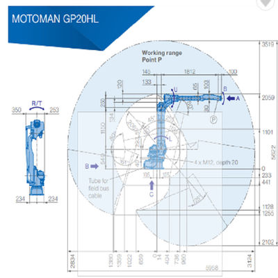 Lengan robot industri YASKAWA GP20 dengan pengontrol YRC1000 dan playload 25 KG untuk penyerahan dan pengemasan material