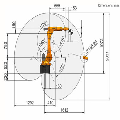 KR16 R1610-2 Payload 20Kg Jangkauan Lengan Robot Pengelasan 1612mm