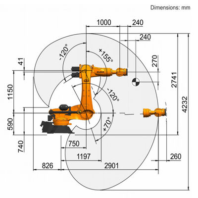 KR 270 R2900 Ultra K Payload 270kg Jangkauan 2901mm 6 Robot Pengelasan Spot Sumbu