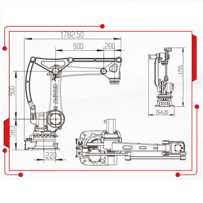 4 Aixs Robotic Arm Manipulator Dengan 50KG Payload 2220MM Jangkauan Robot Palletizing Dan Penanganan Robot