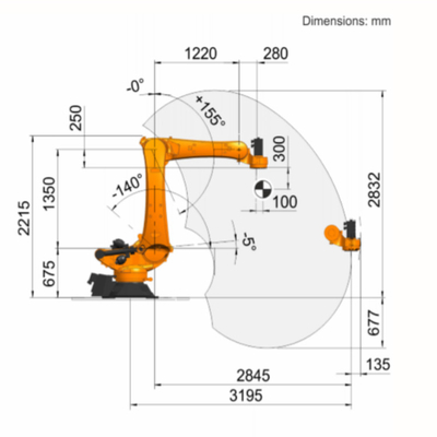 KUKA Industrial Robot Arm 6 Axis KR 360 R2830 Untuk Robot Palletizer Dengan Muatan Terukur Robot Palletizing 360 Kg
