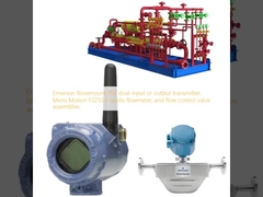 Emerson Rosemount 702 dual-input atau output transmitter, Micro Motion F025S Coriolis flowmeter dan flow control valve assemblies